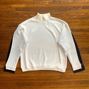 Men’s Chic Erra White Cotton Turtleneck with contrast split Black Sleeve